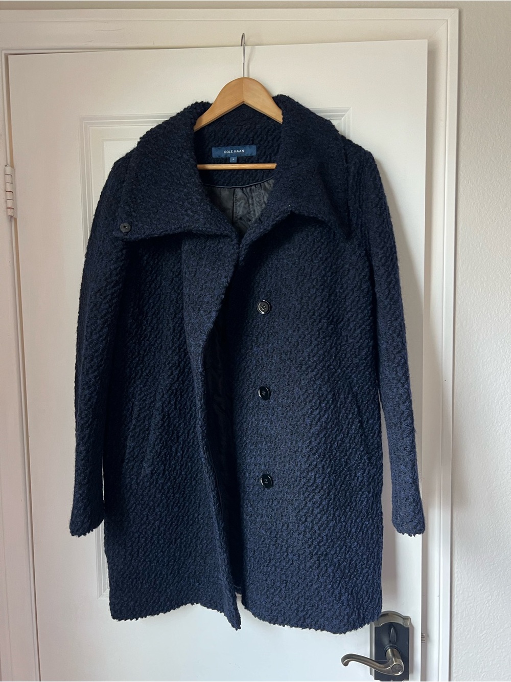 Cole Haan Textured Wool Blend Cocoon Coat Oversized Minimalist - Picture 2 of 11